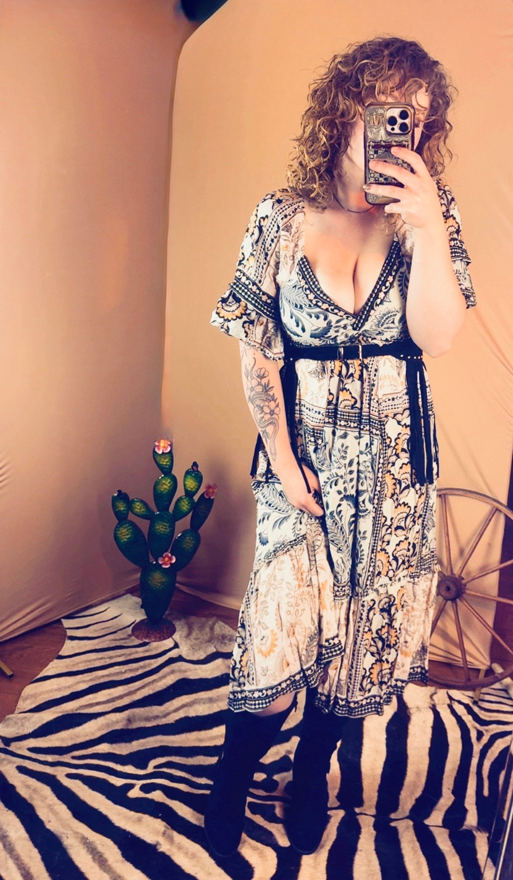 Angie V Neck Twist Front Side Slit Dress
