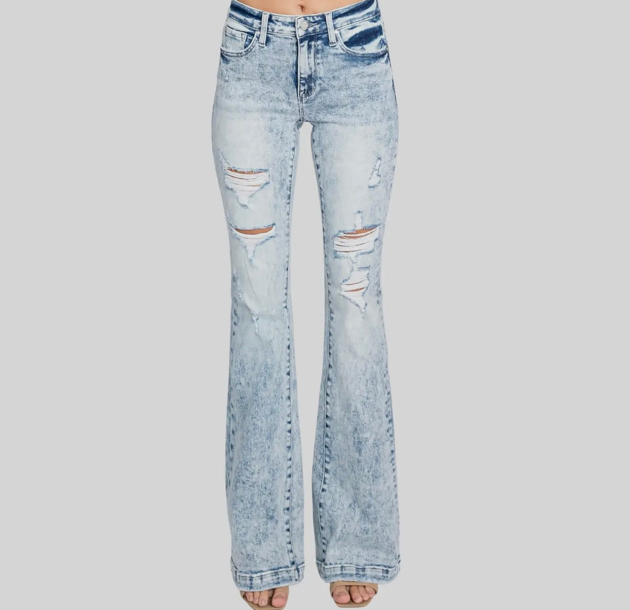 Petra153 Destroyed Mid Rise Stretch
Flare with Trouser Hem