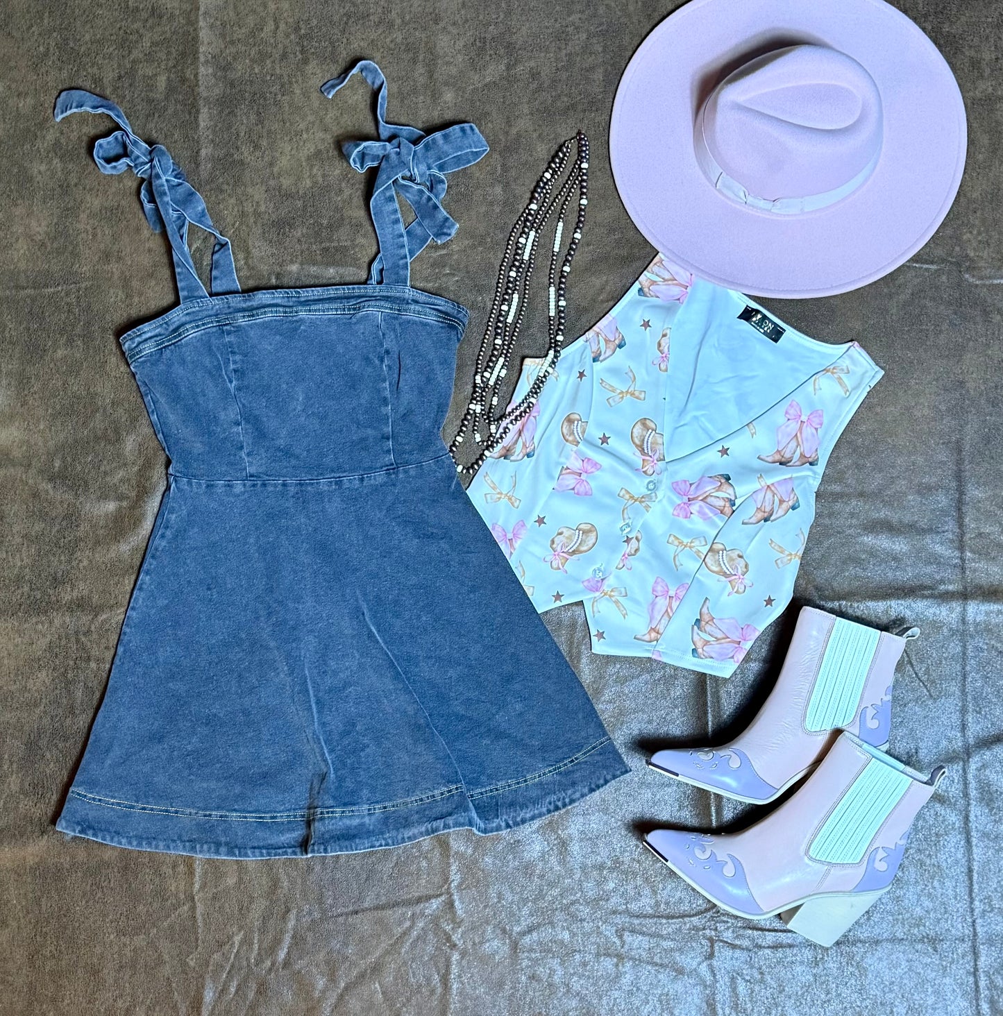 Black Denim Strap Tie Mini Dress