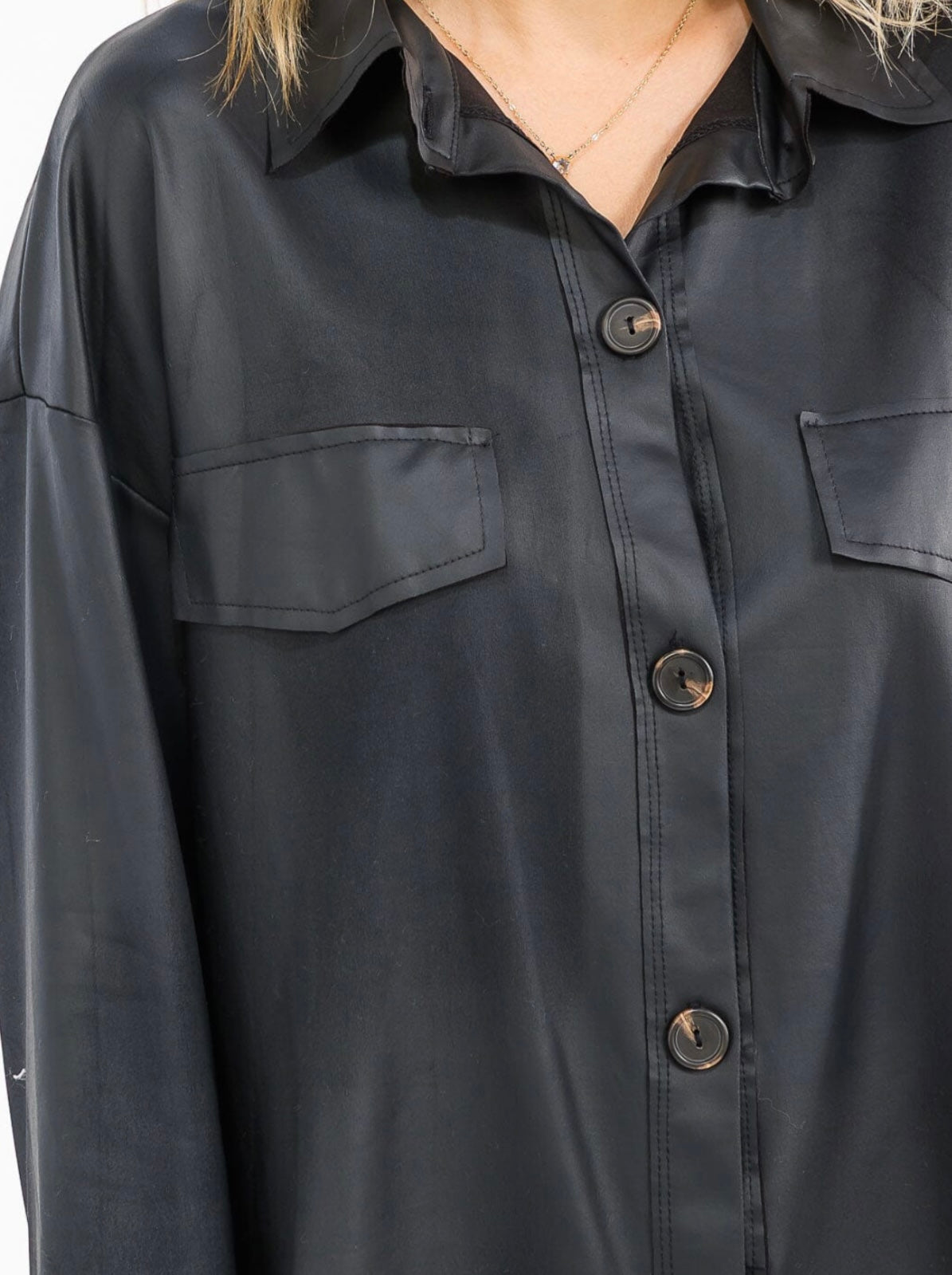 Pleather Button Up Blouse
