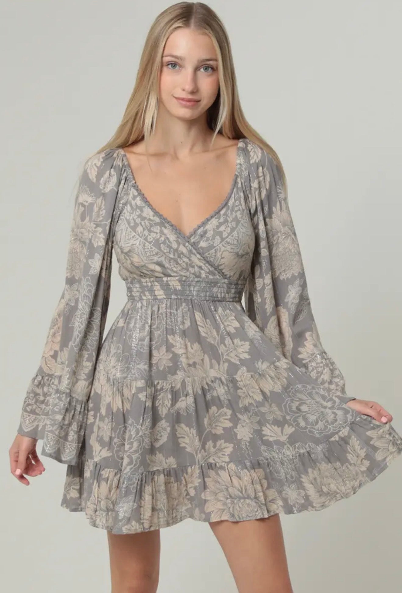 Angie Wide Sleeve V Neck
Smocked Waist Dress
