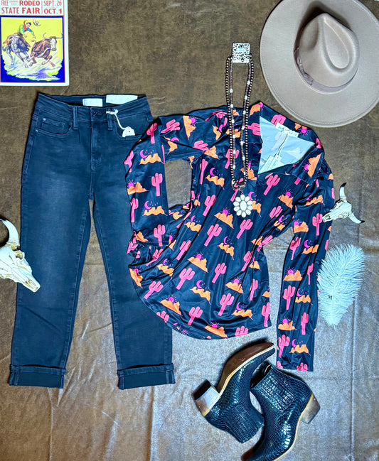Gemma V-Neck Top, Desert Sunset