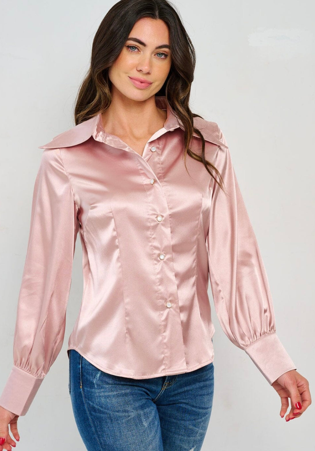 Rose Gold WOMEN'S LONG SLEEVE BUTTON CLOSURE SILK
BLOUSE