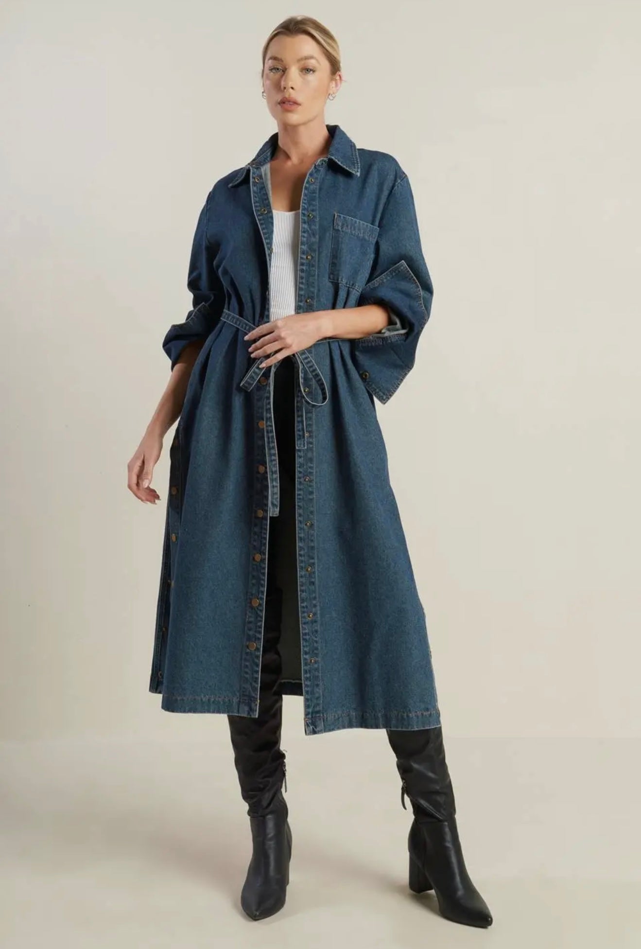 A Denim Midi Dress Duster