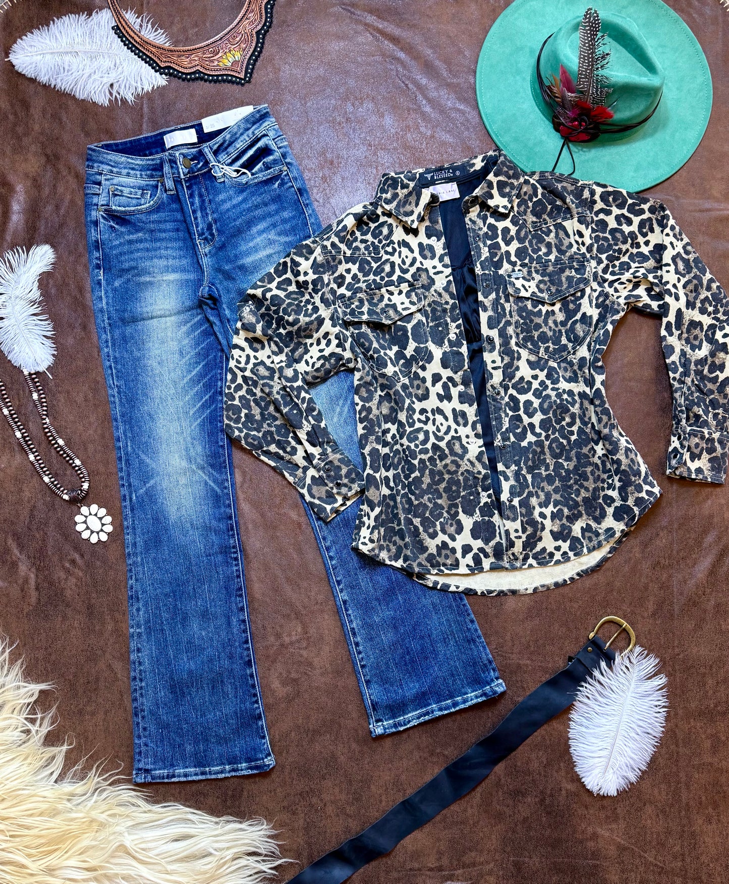 Leopard Denim Pearl Snap Shacket