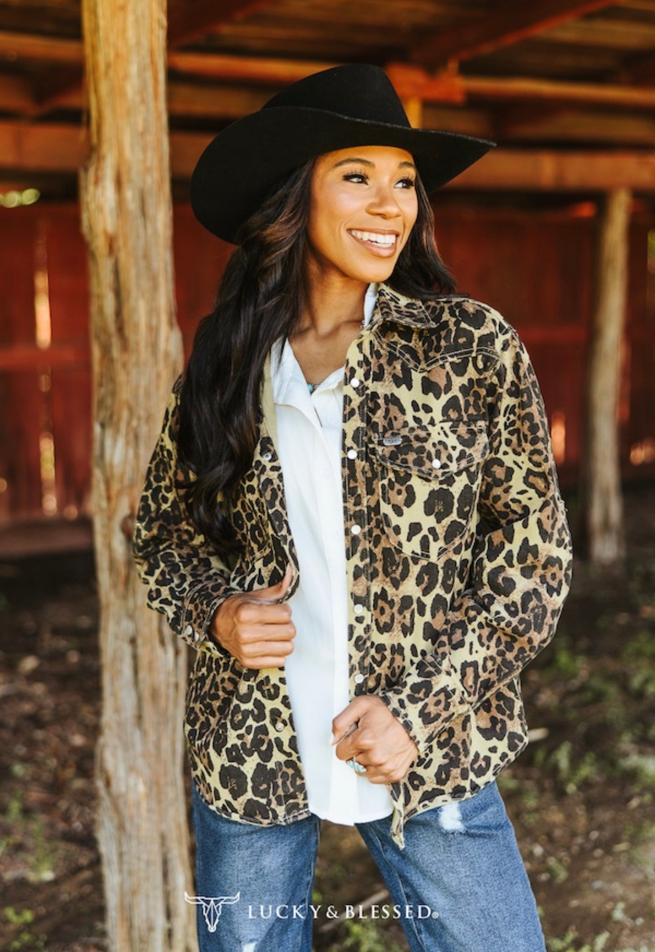 Leopard Denim Pearl Snap Shacket