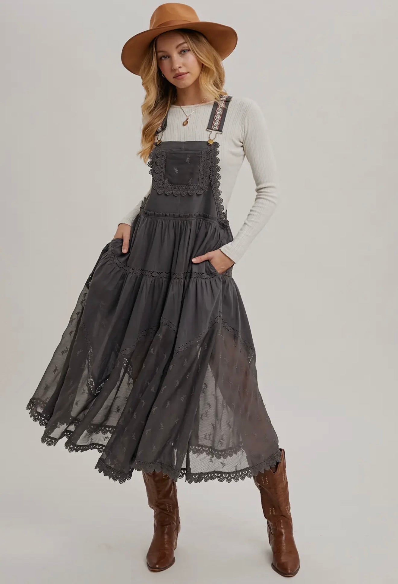 Lace Embroidered Tulle Bib Maxi Dress
