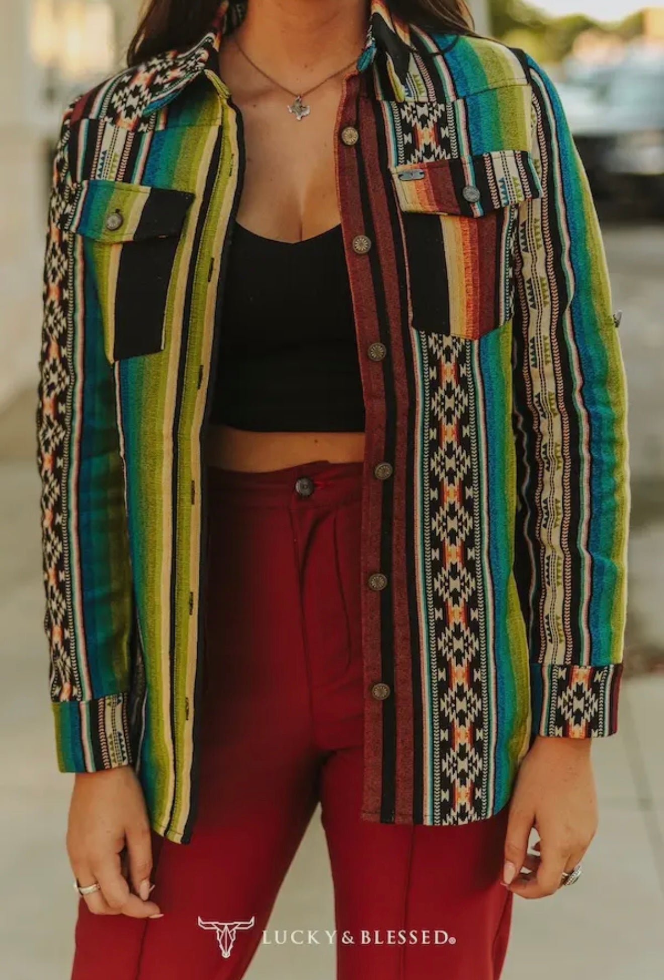 Serape Multi Printed Long Sleeve
Western Shirt Jacket