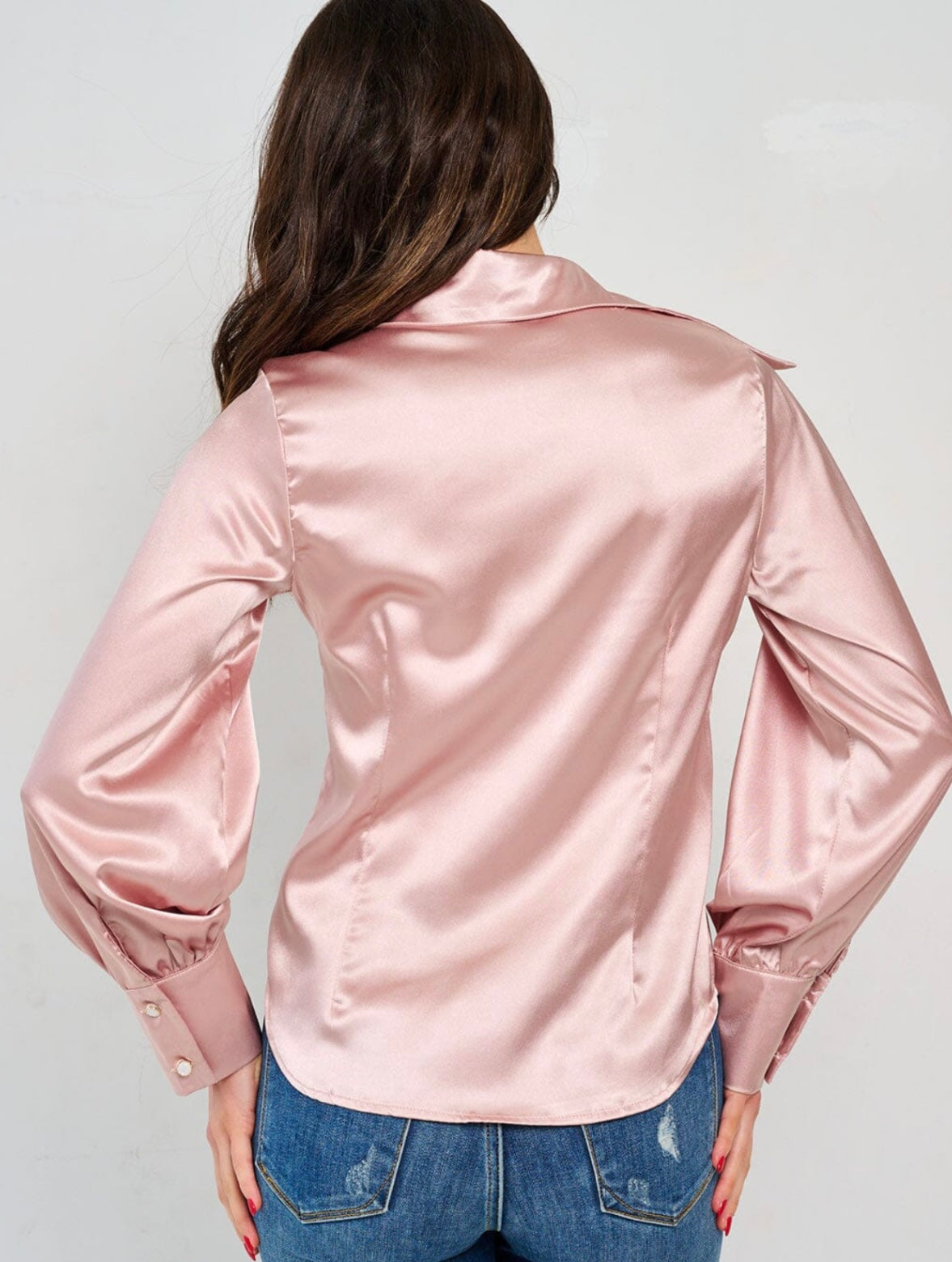 Rose Gold WOMEN'S LONG SLEEVE BUTTON CLOSURE SILK
BLOUSE