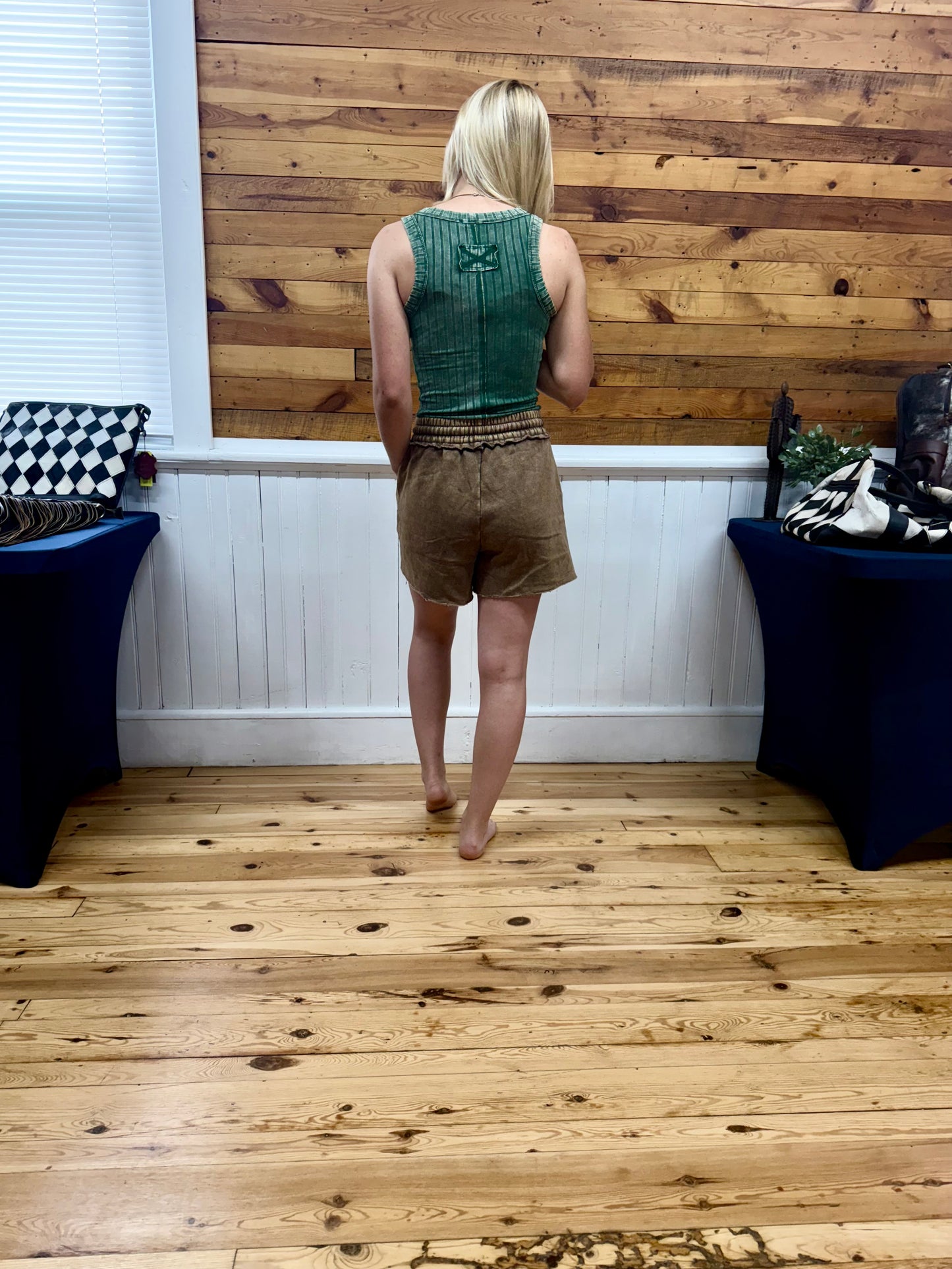 Zenana Acid Wash Fleece Drawstring Shorts with Pockets in Mocha
