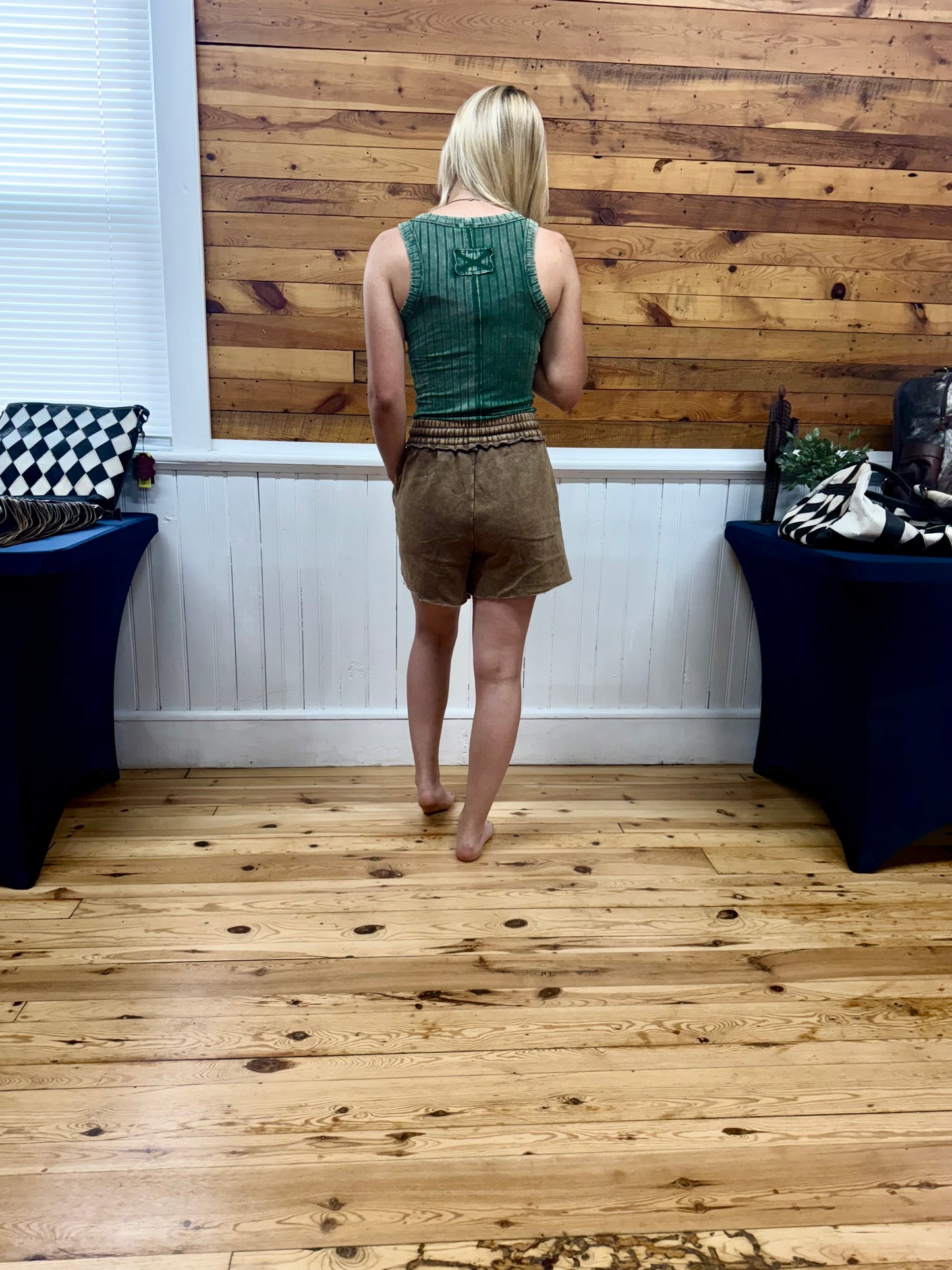 Zenana Acid Wash Fleece Drawstring Shorts with Pockets in Mocha