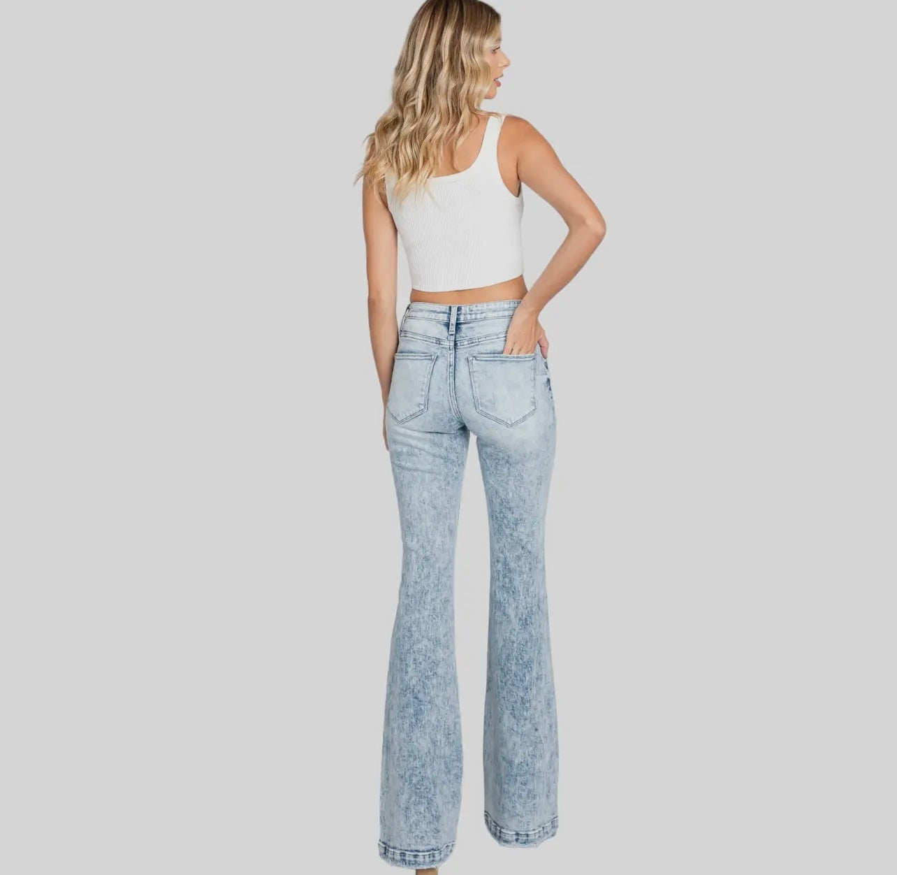 Petra153 Destroyed Mid Rise Stretch
Flare with Trouser Hem