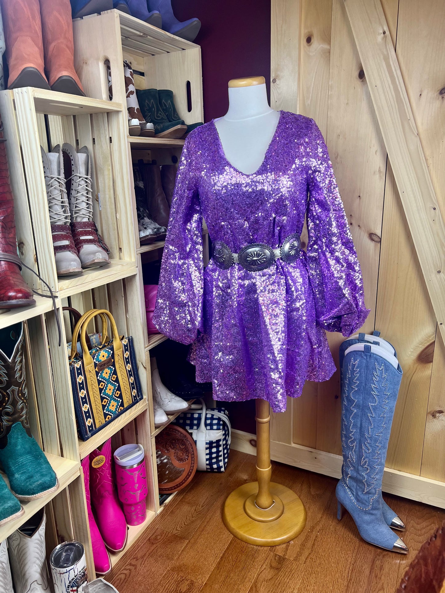 Lavender Festive Sequin Babydoll Dress