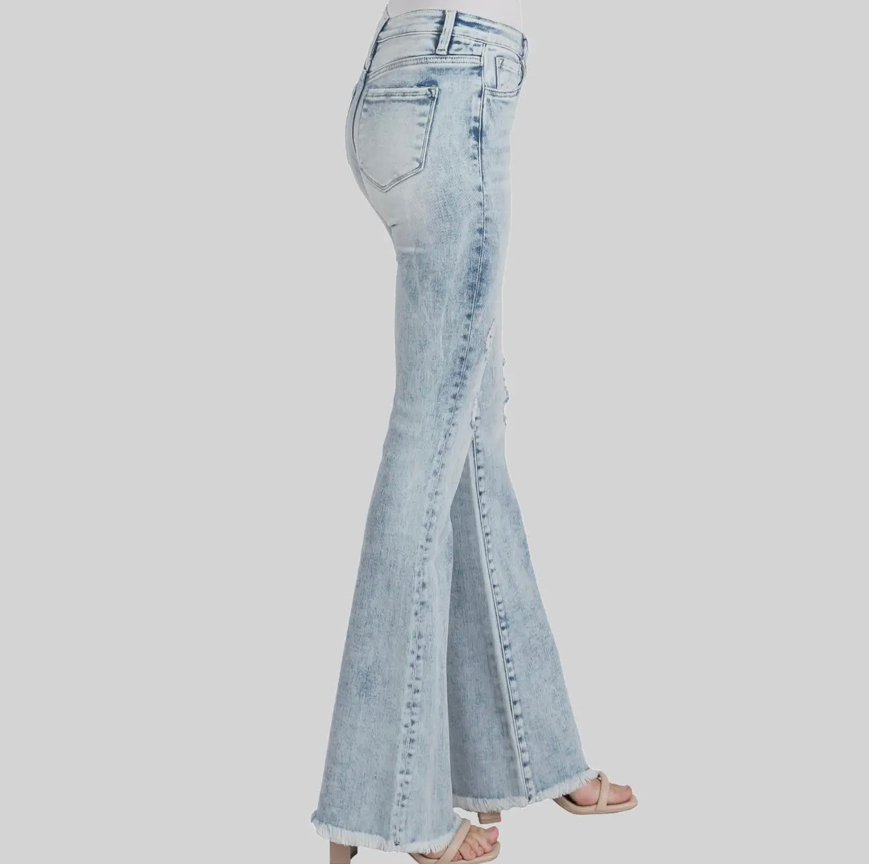 Petra153 Distressed Mid Rise Stretch
Flare Jeans