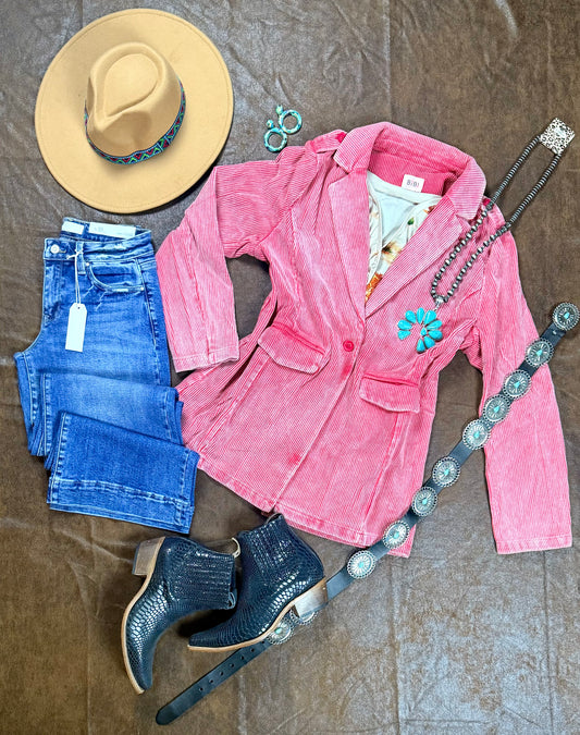 Coral Corduroy Blazer