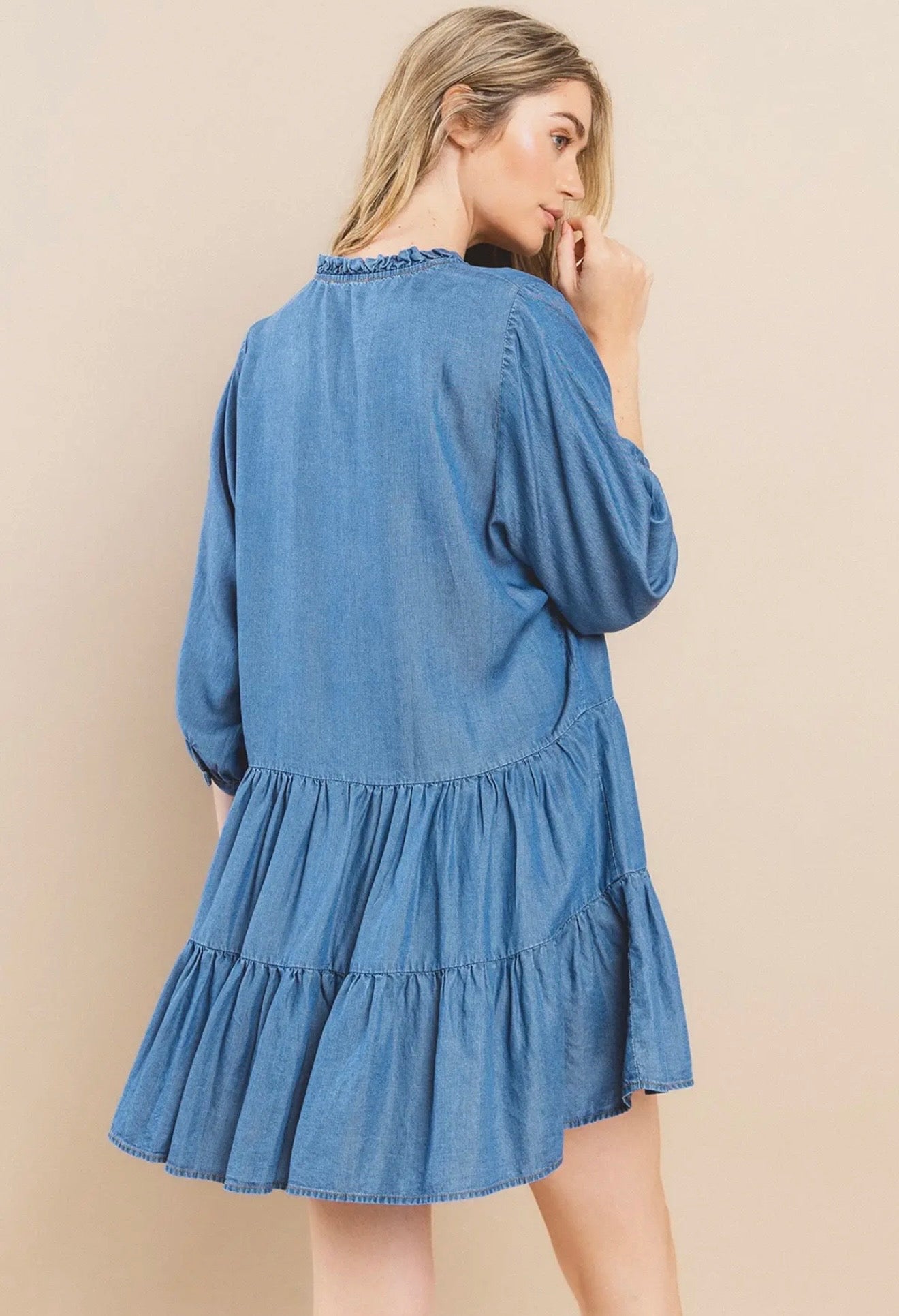 Tencel Babydoll Shirt Dress Denim