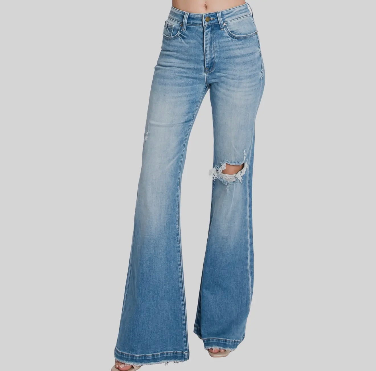 Petra153 DISTRESSED SUPER HIGH RISE 70'S INSPIRED FLARE JEANS