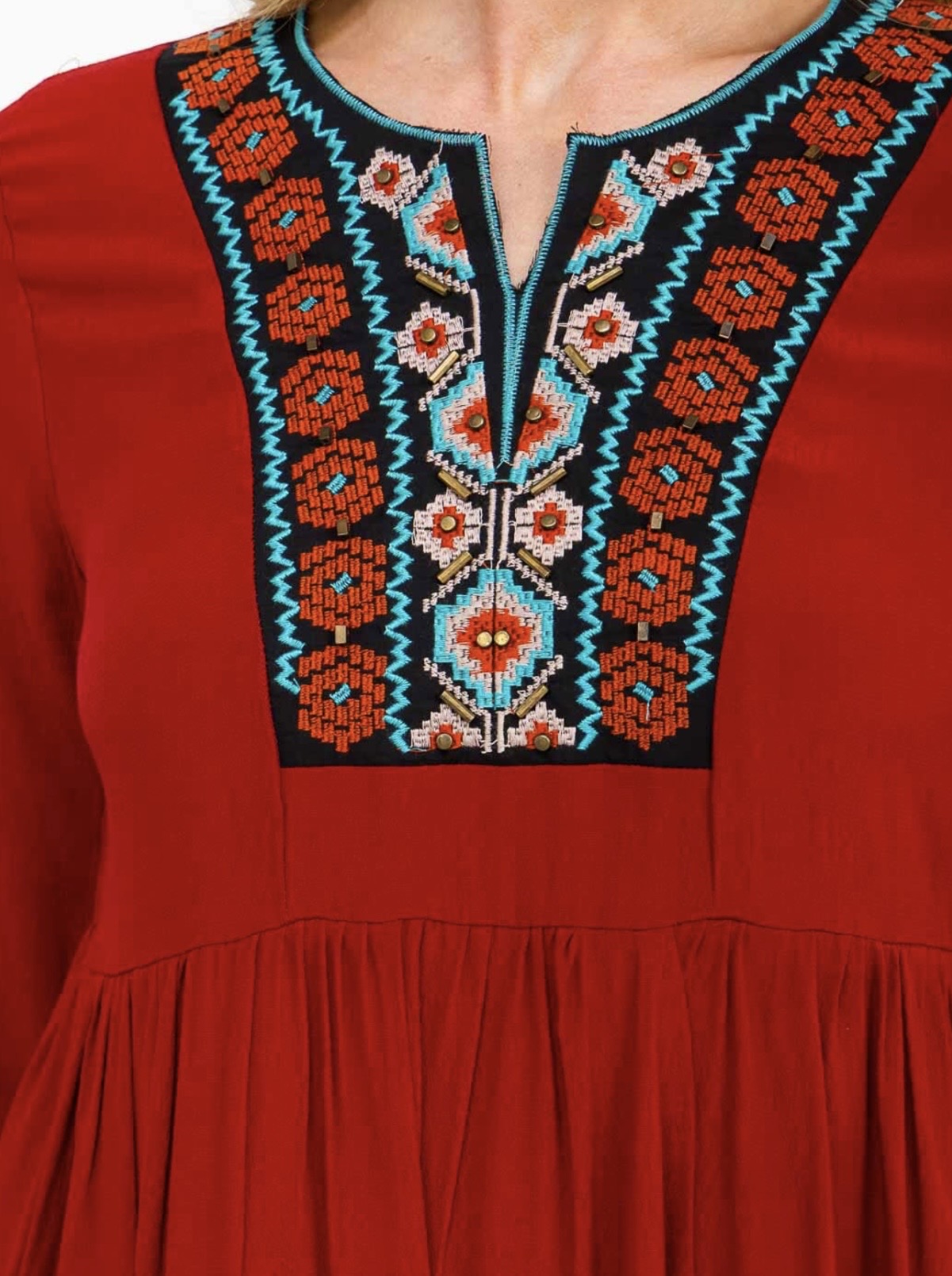 Embroidered Detailed Dress in Rust