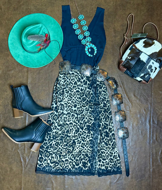 Front Slit Cheetah Skirt