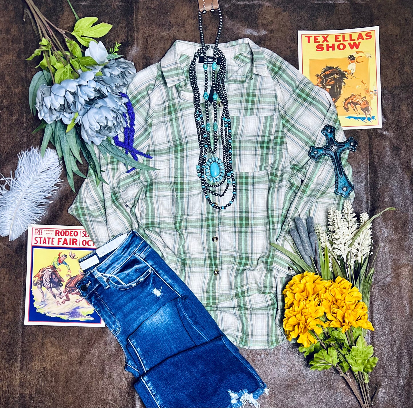 Olive Green Plaid Oversized Button Up Boyfriend Shirt