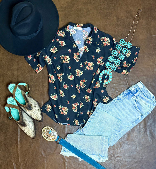 Black Floral Blouse