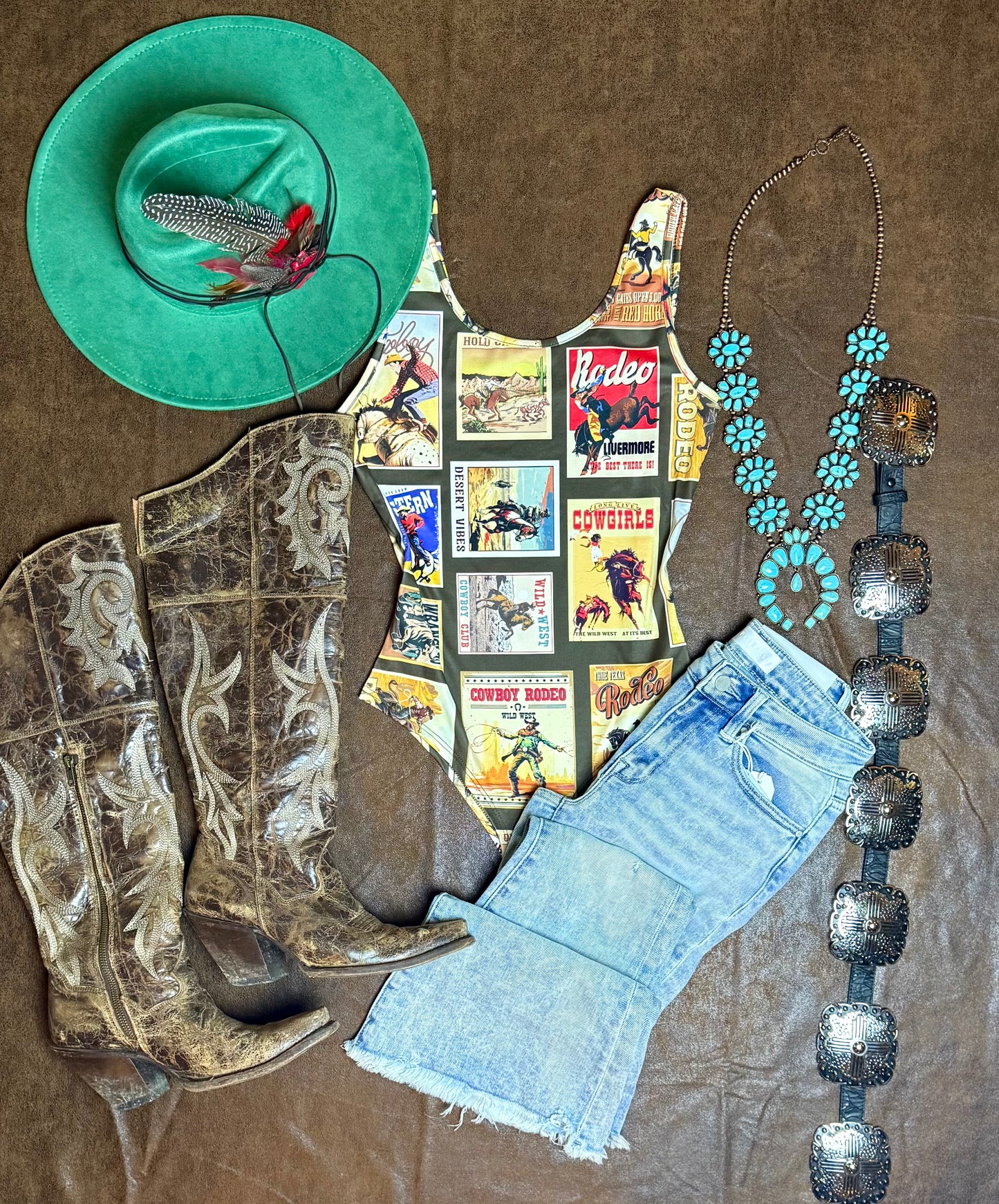 Western Rodeo Stamps Print Bodysuit
