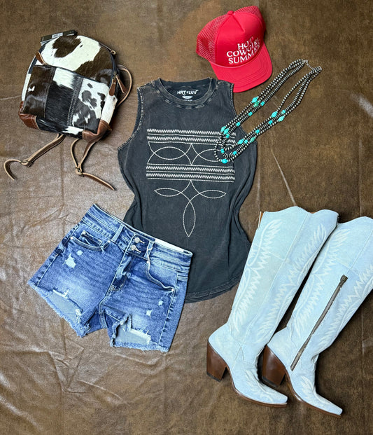 Cowboy Boots Toe Stitched Mineral
Graphic Tank Top
