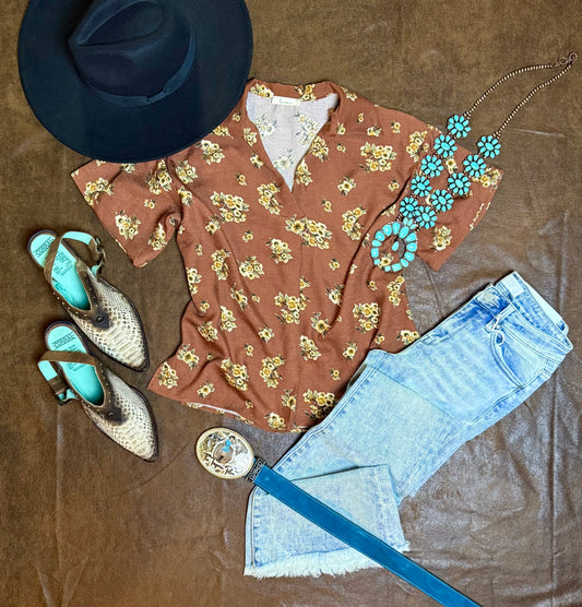Rust Floral Blouse