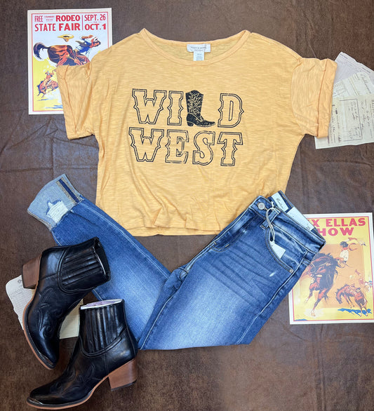 Saints & Hearts Mustard Wild West Graphic Cropped Tee