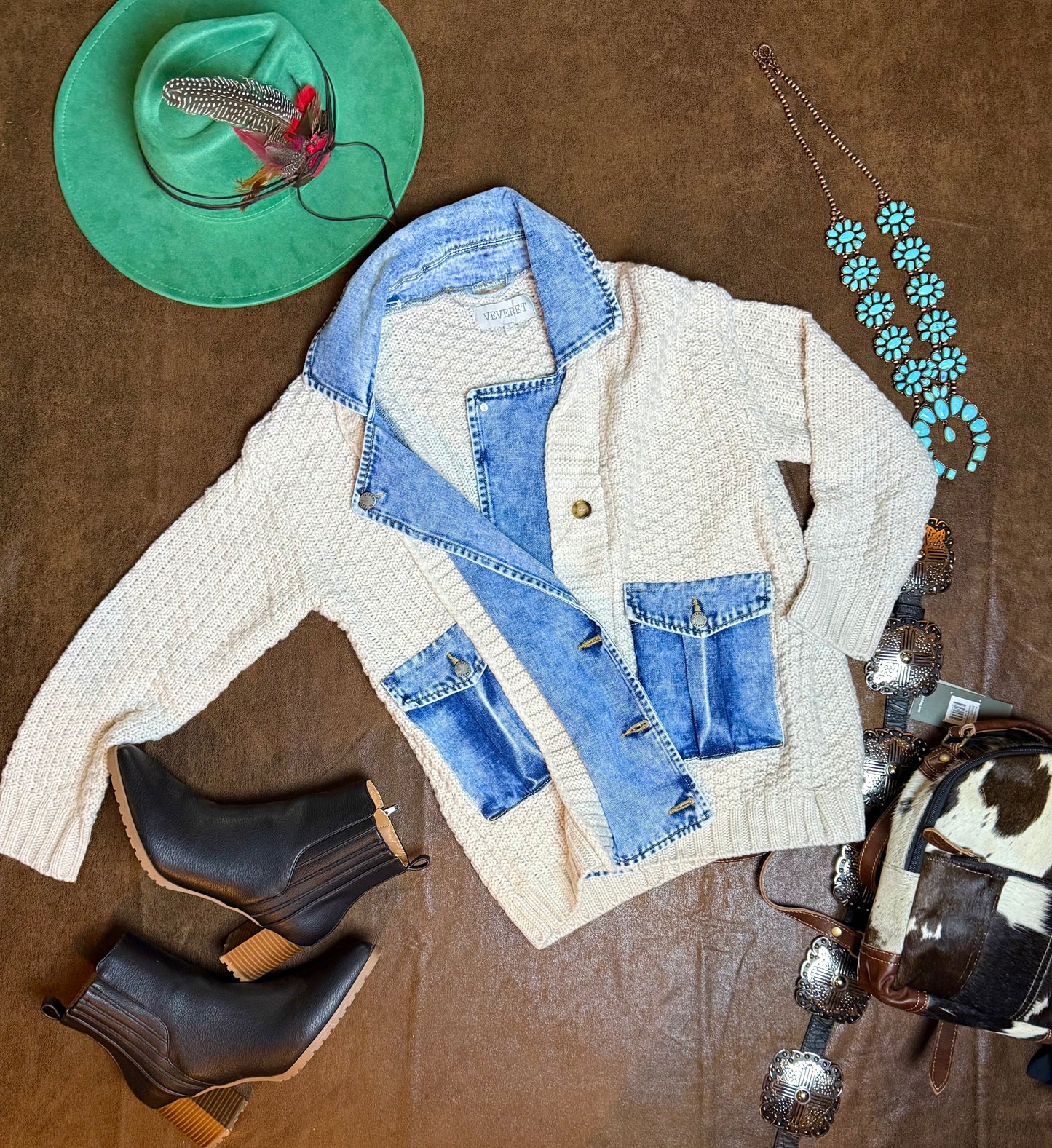 Knit Body Denim Layerd Jacket