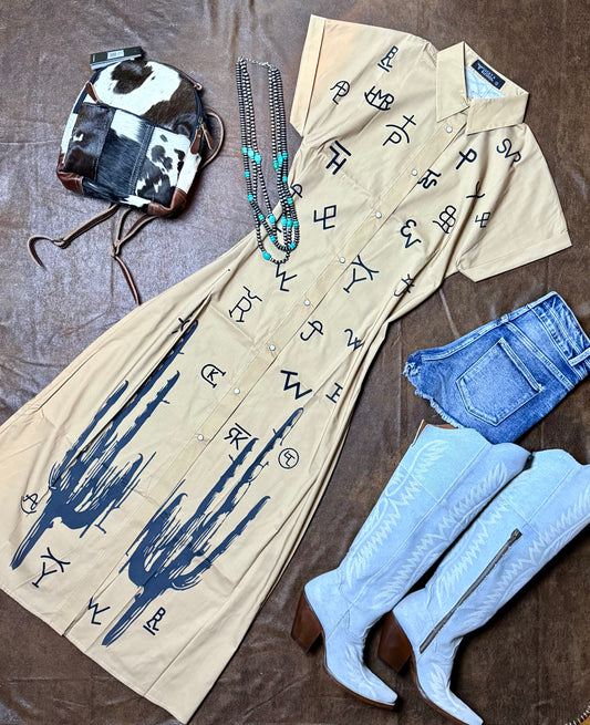 Camel Brand Printed Button Down Duster Dress