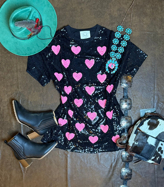 Sequins Heart Shirt Dress