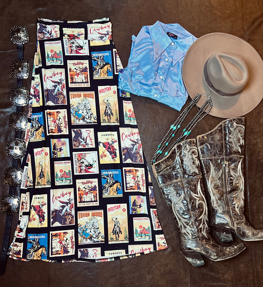 Stamps Vintage Western
Print Knit Full Skirt