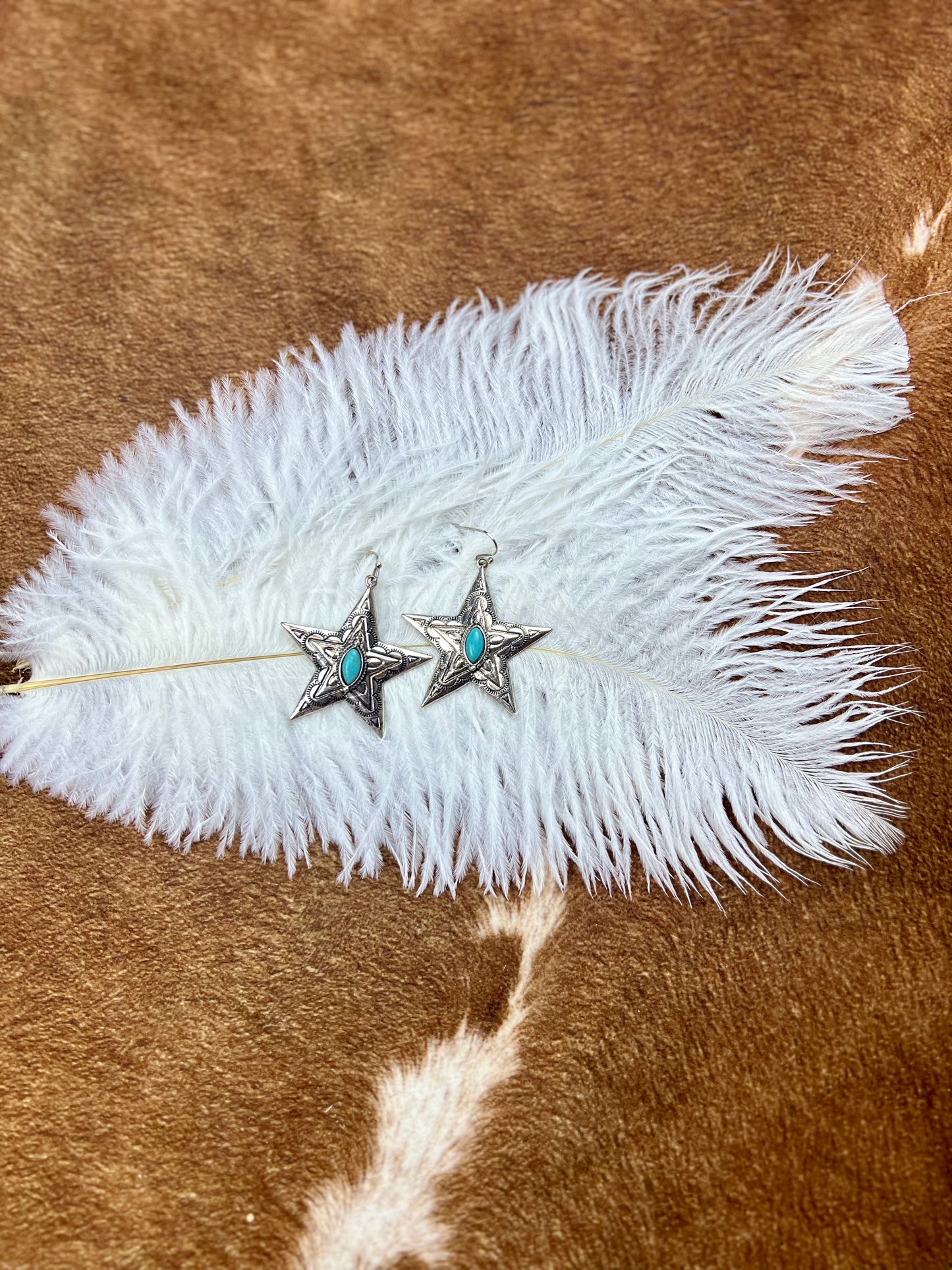 Turquoise Moorborn Star Silvertone Earrings