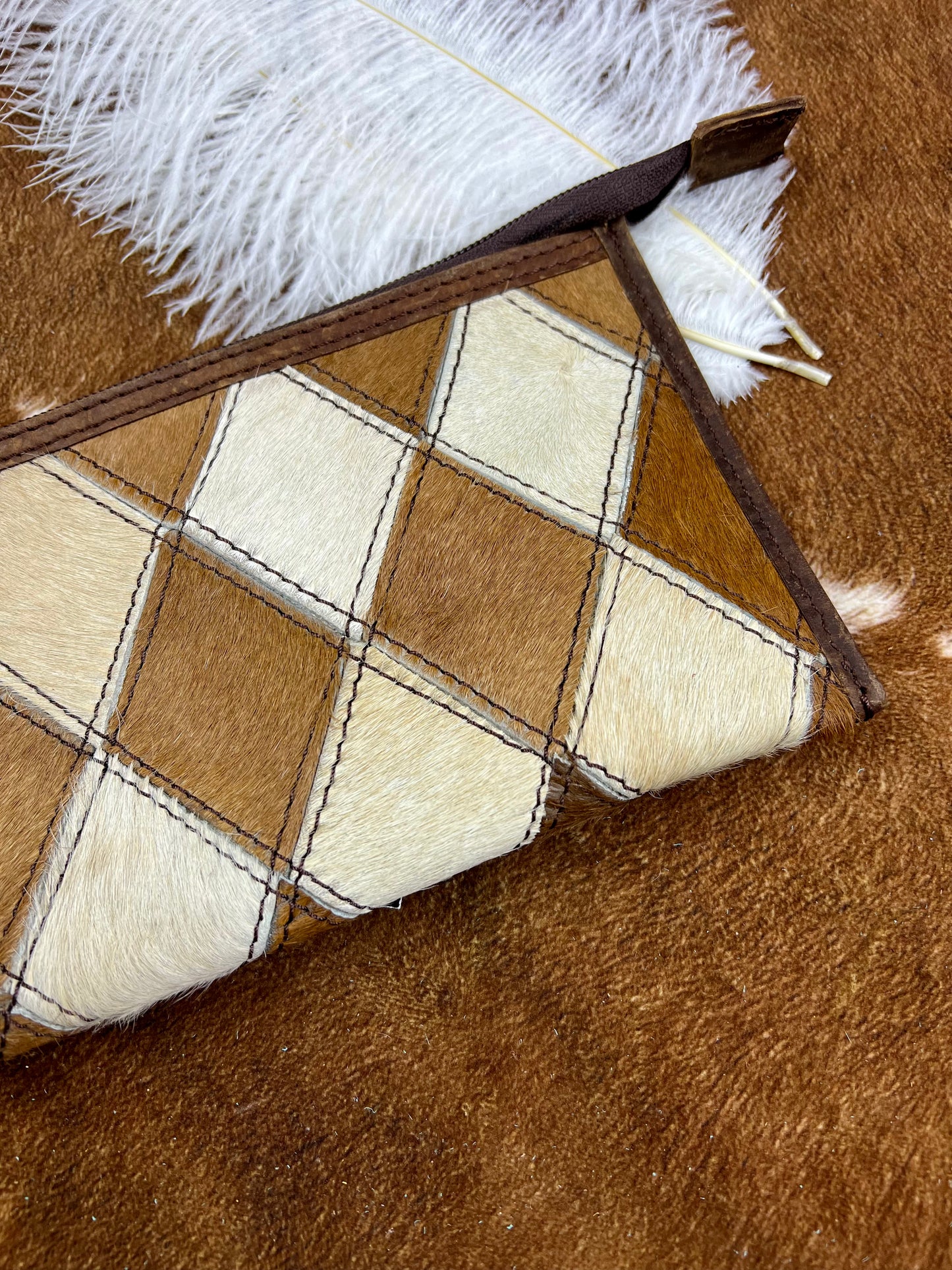 Klassy Cowgirl Diamond Pattern Hair on Cowhide Clutch Wristlet