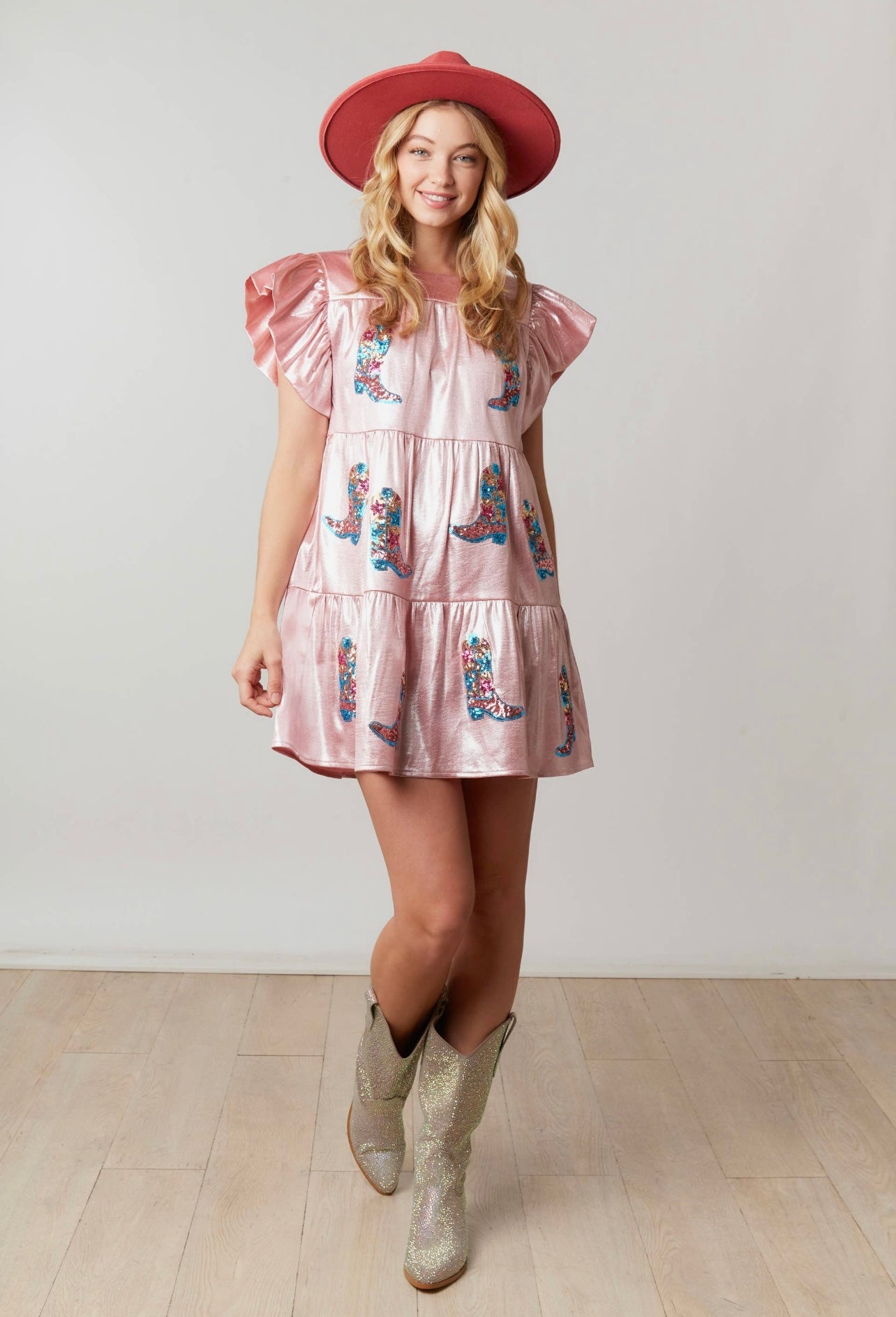 Sequin Western Boots Embroidery Dress