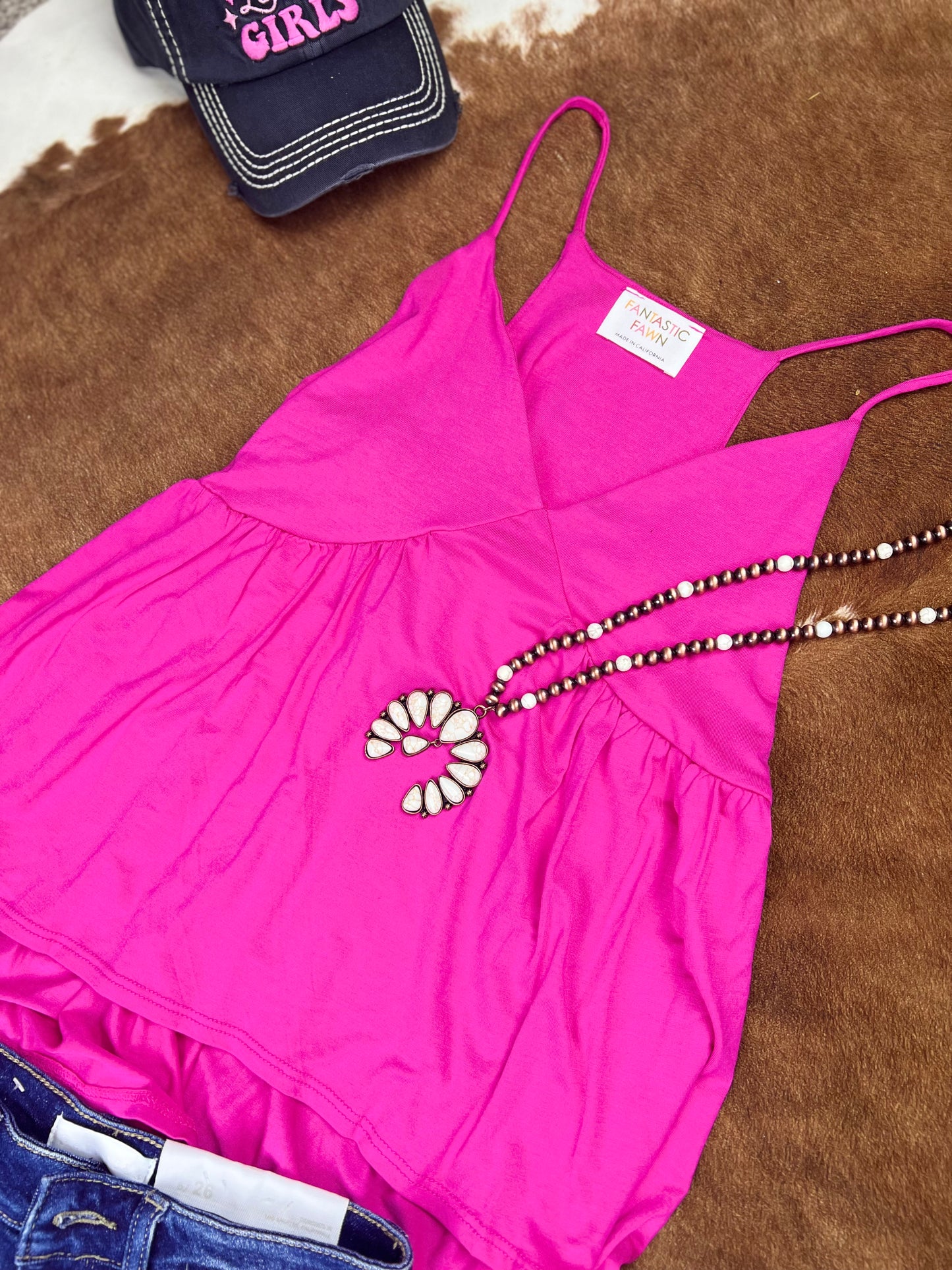 Sleeveless A Line Empire Waist Camisole In Hot Pink