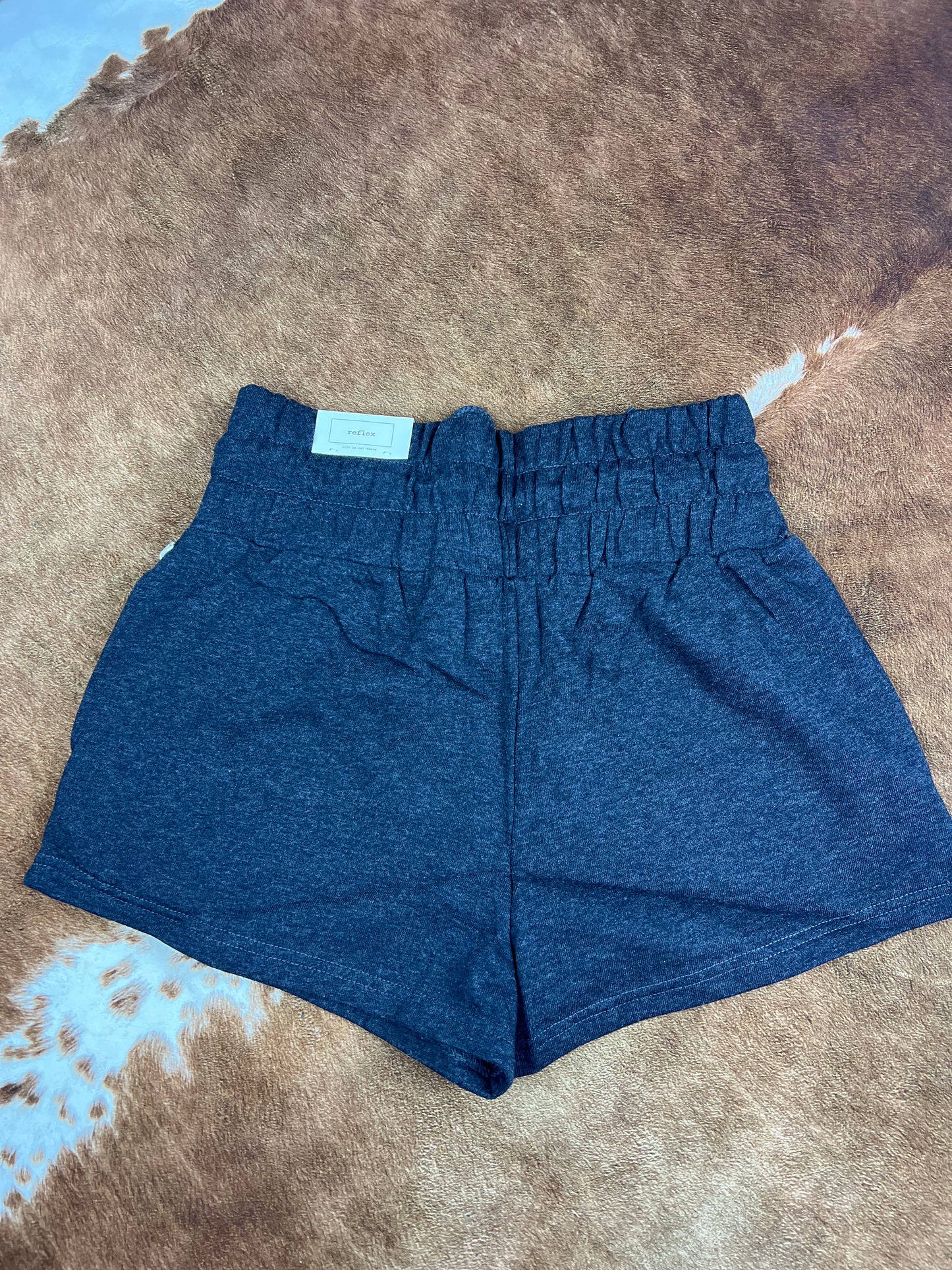 Terry Smocked Waist Shorts With Side Pockets in Charcoal