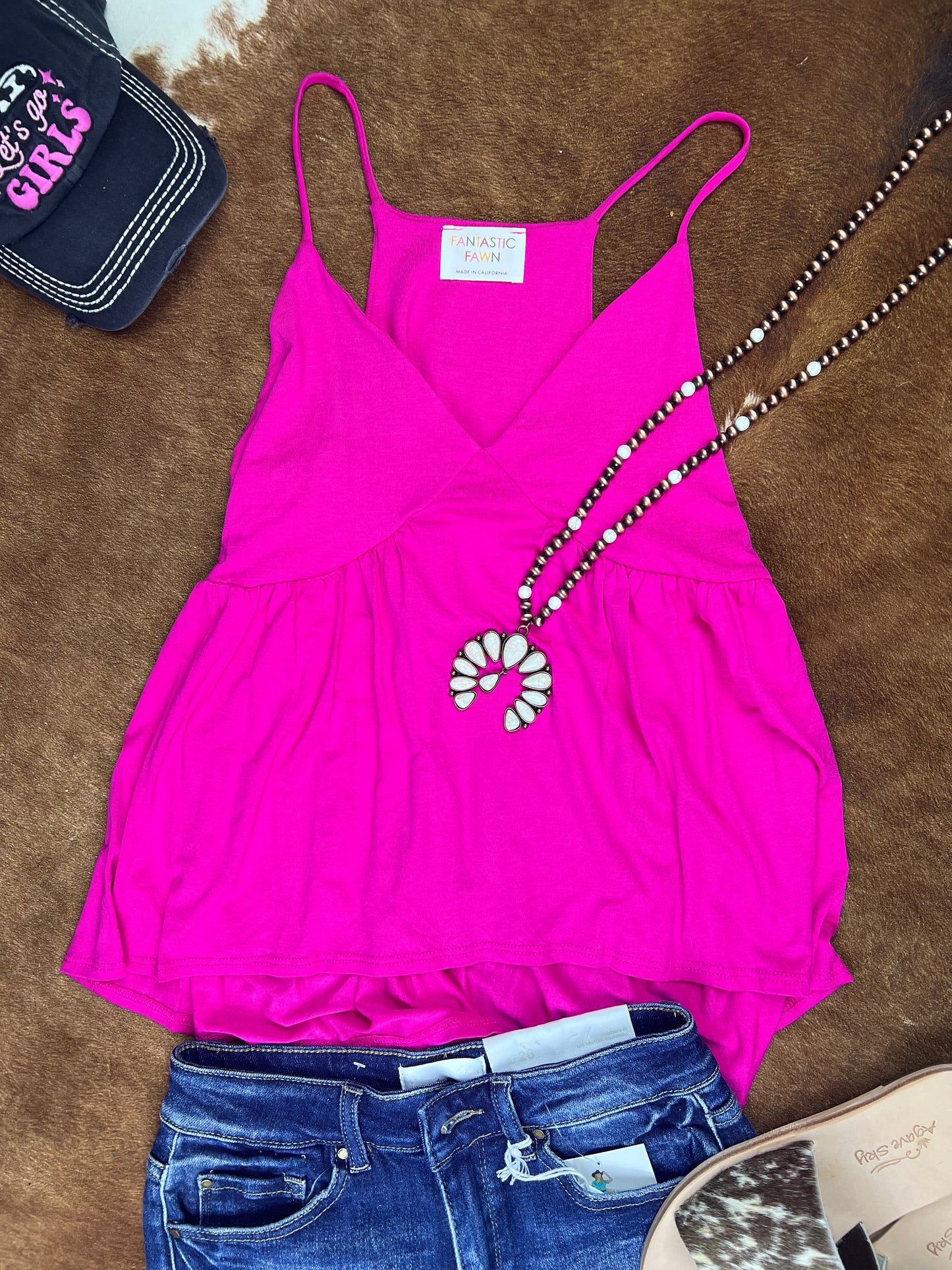 Sleeveless A Line Empire Waist Camisole In Hot Pink