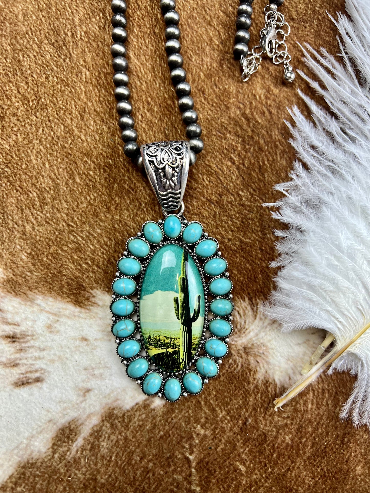 Turquoise & Cactus Necklace