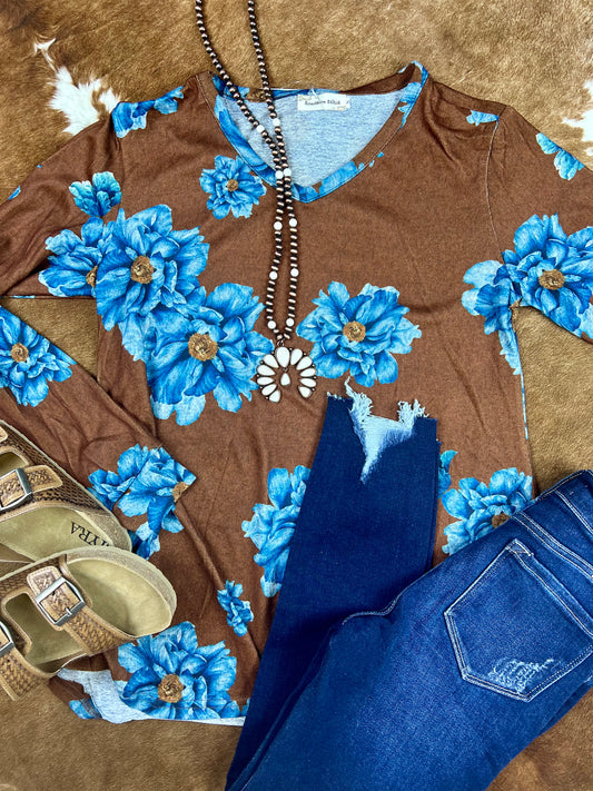 Turquoise Flowers Top