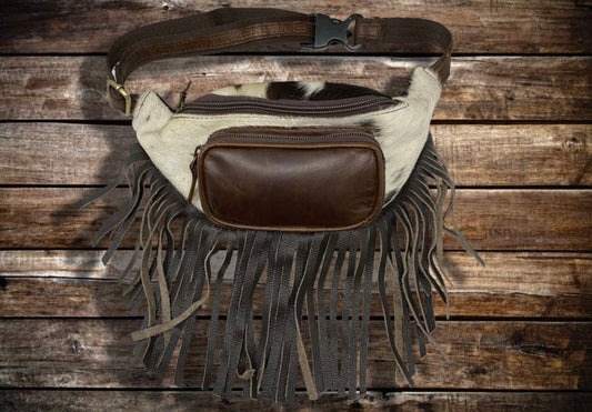 Genuine Leather Hair on Cowhide Fringe Fanny Pack