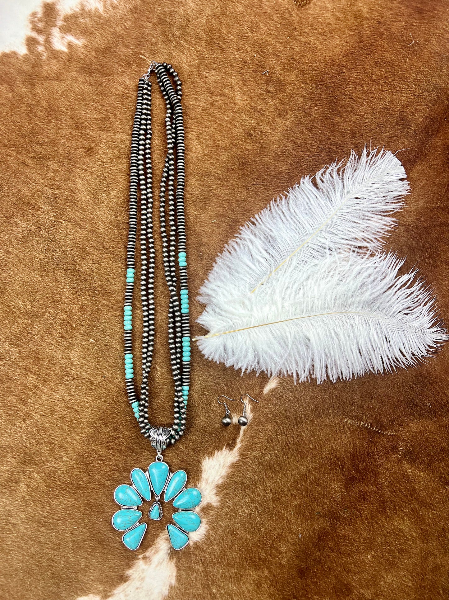 Layered Squash Blossom Necklace-Turquoise & Silver