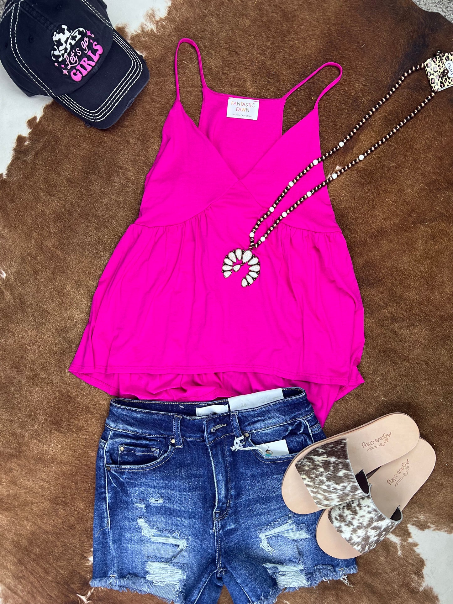 Sleeveless A Line Empire Waist Camisole In Hot Pink