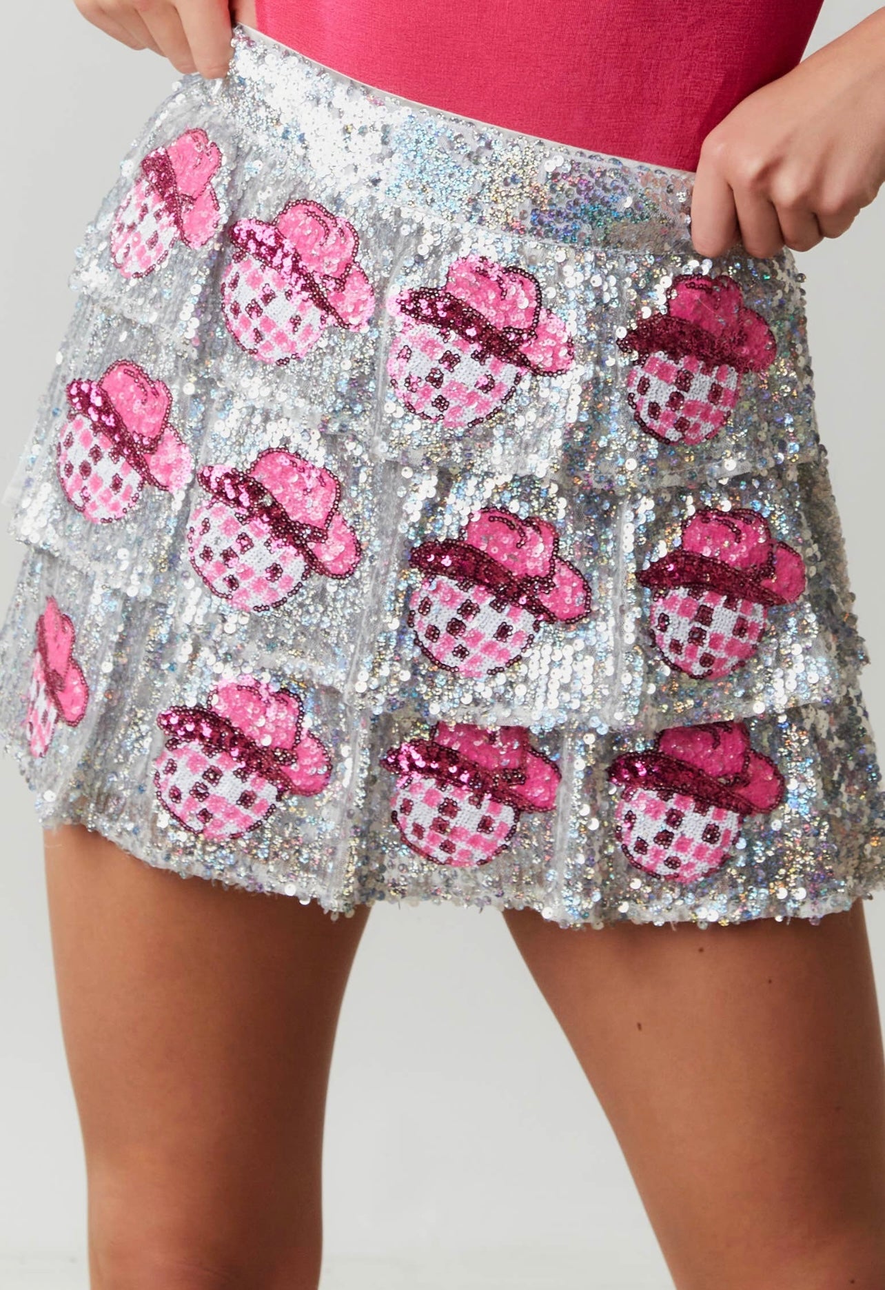 Cowgirl disco ball patch sequin skirt