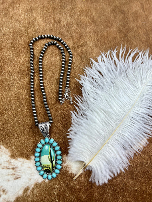 Turquoise & Cactus Necklace