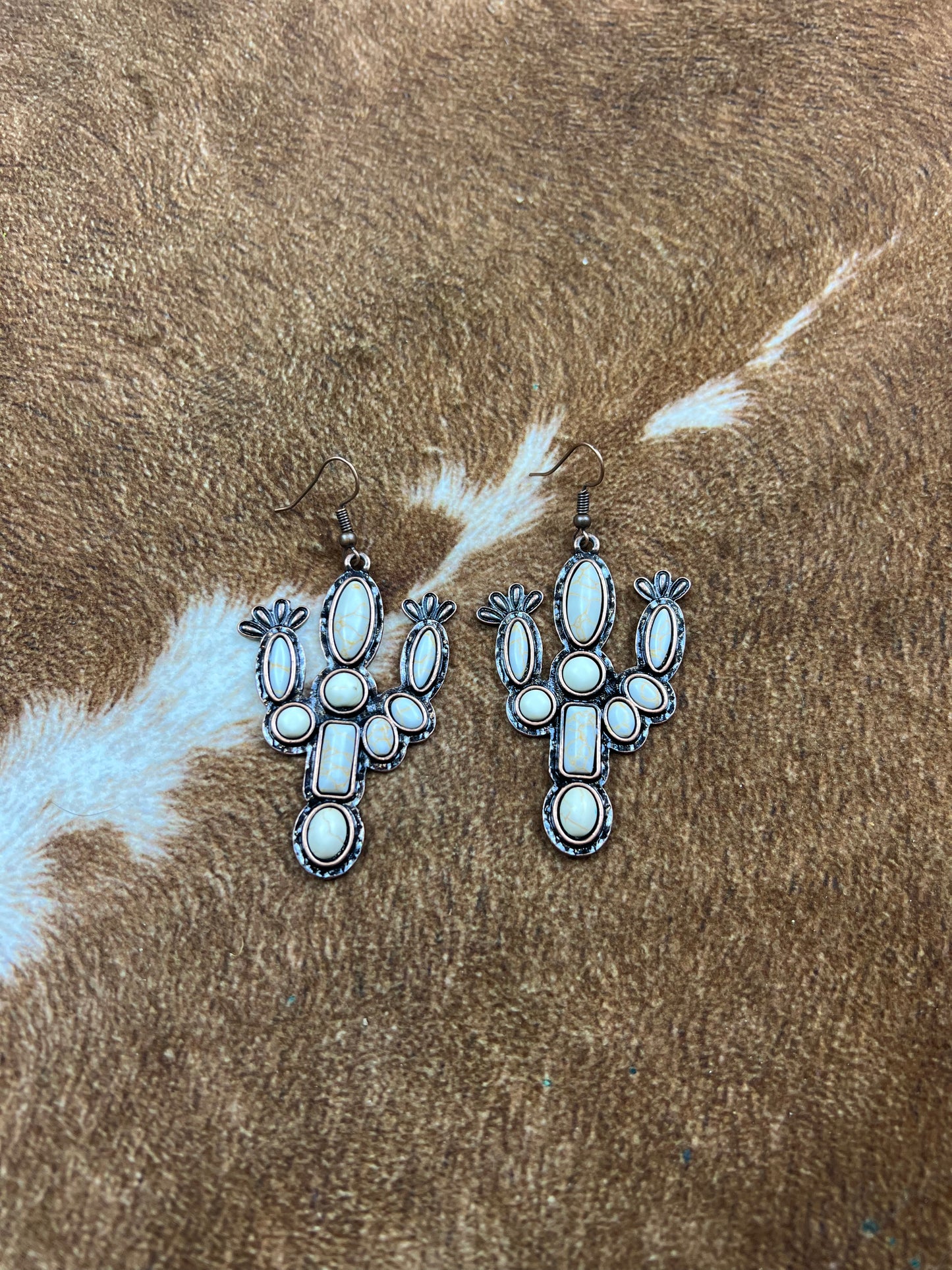 Cactus Squash Blossom Earrings - Ivory & Copper