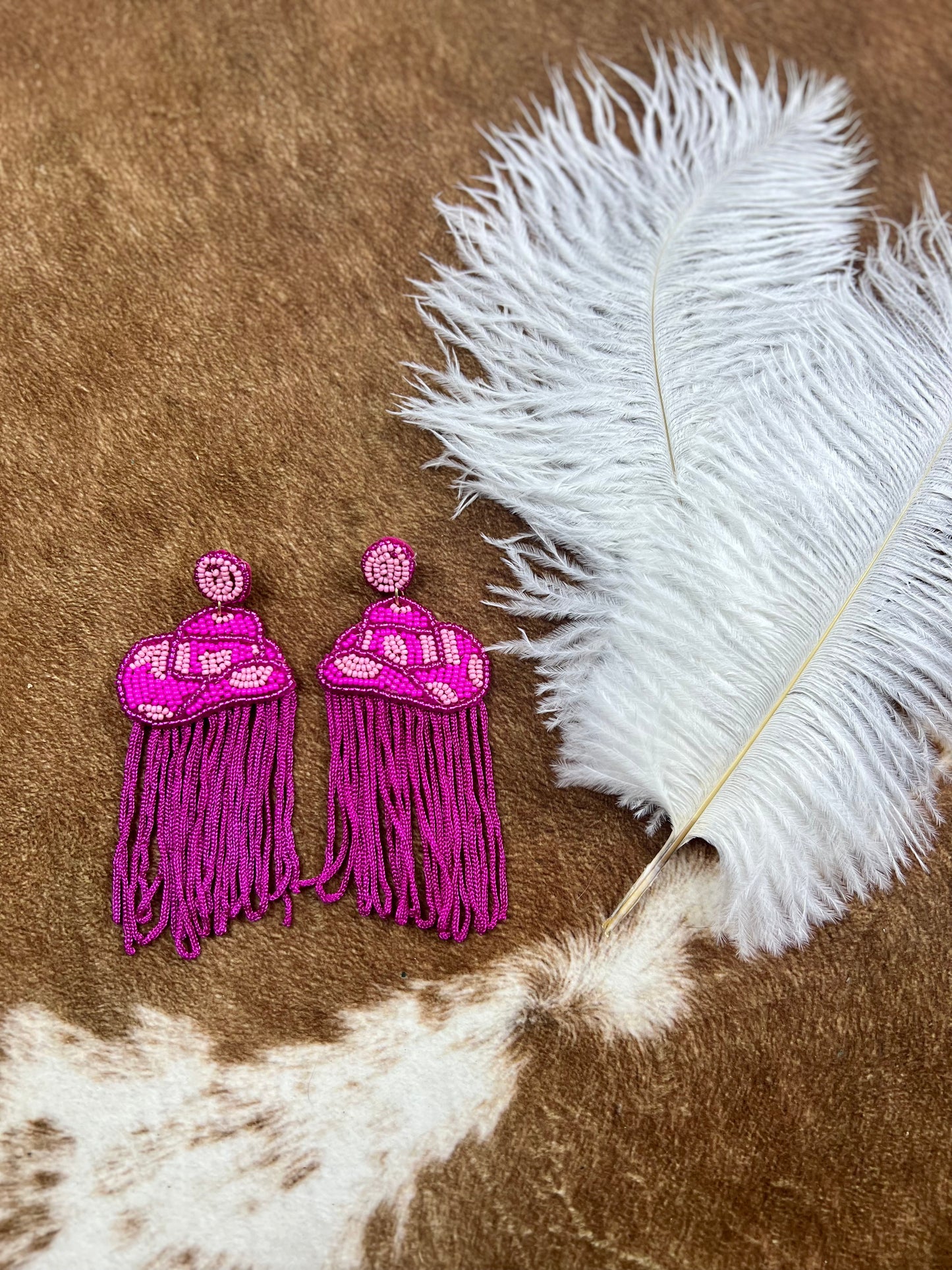 Fuchsia Cowgirl Hat Fringe Earrings