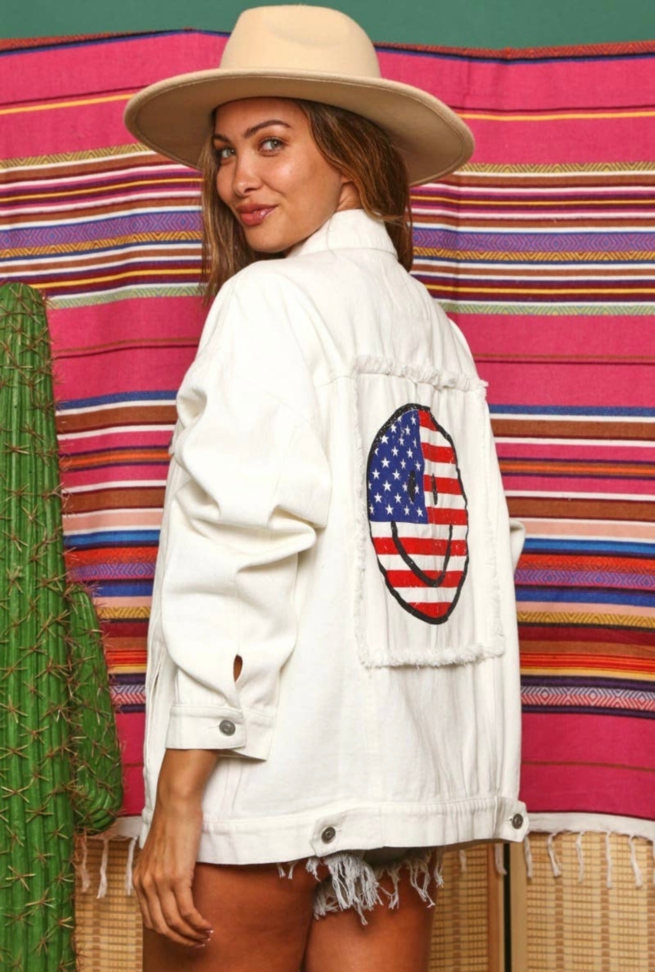 American Flag Smiley Face Print Jacket