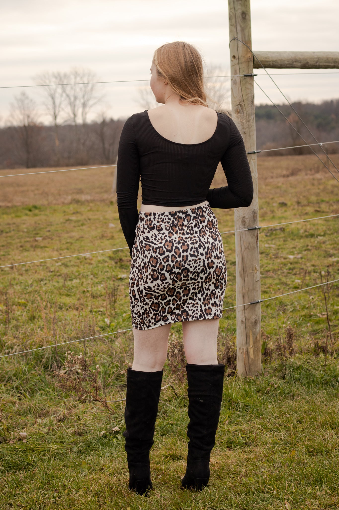 White & Brown Leopard Print Short Skirt